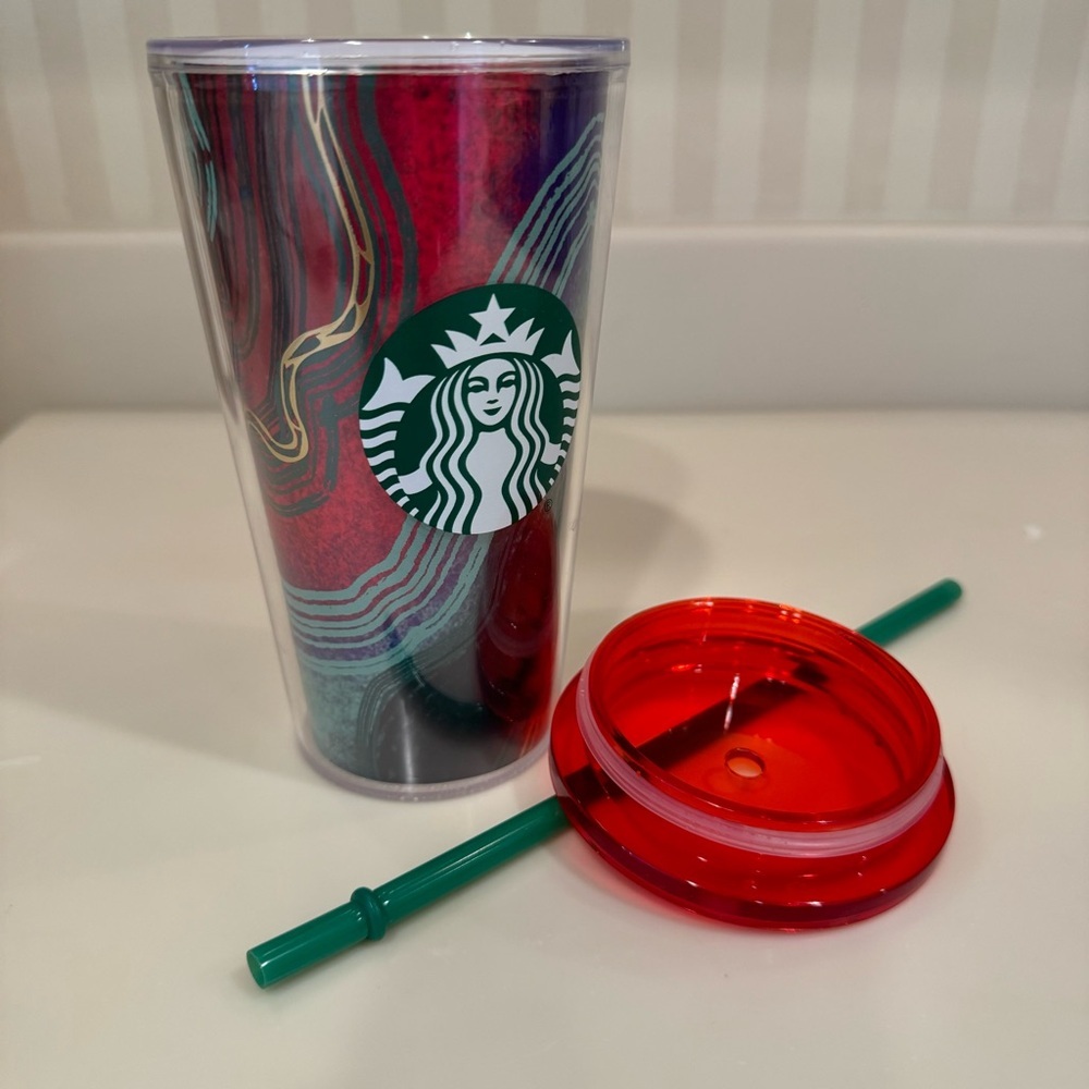 Two Starbucks 2021 16 Oz. Grande Cold Beverage Cups With Straws - Picture 13 of 15